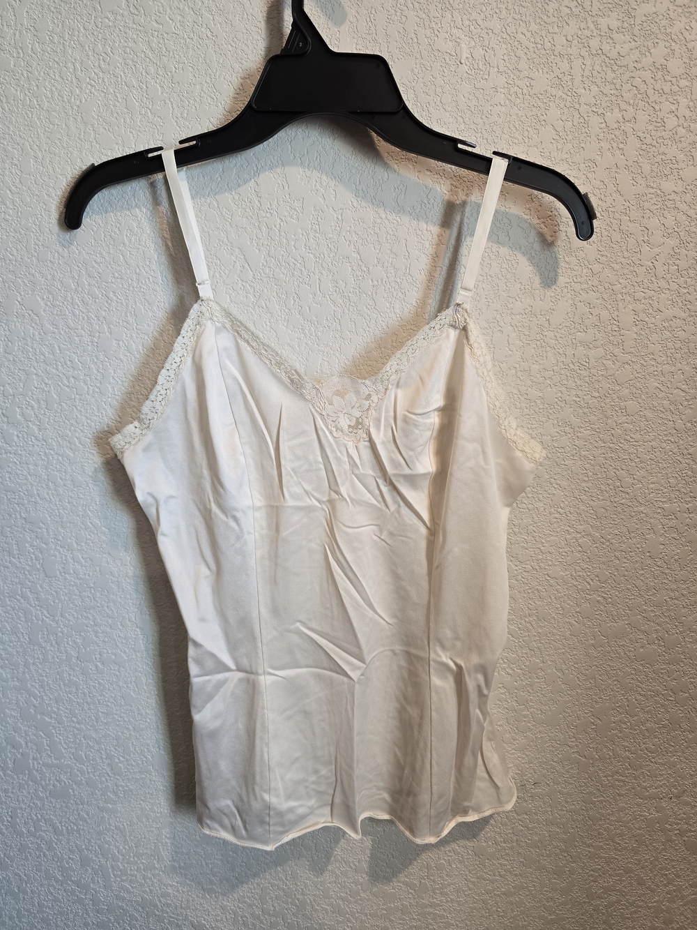 Vintage Lace Trim Camisole Top White Antron III Nylon Slip Tank - RN 47269